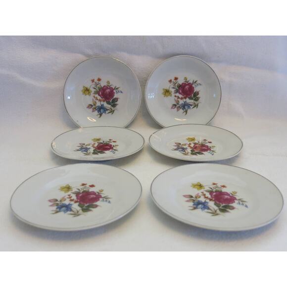 VINTAGE 1950's Grantcrest Childrens China Plates Set of 6 Roses Made In Japan - Picture 1 of 6